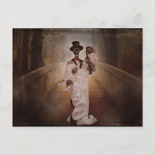 skeleton bride and groom postcard
