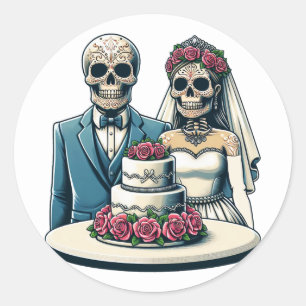Skeleton Bride And Groom Wedding day of dead Art  Classic Round Sticker