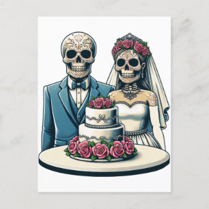 Skeleton Bride And Groom Wedding day of dead Art  Postcard