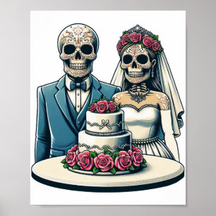 Skeleton Bride And Groom Wedding day of dead Art  Poster