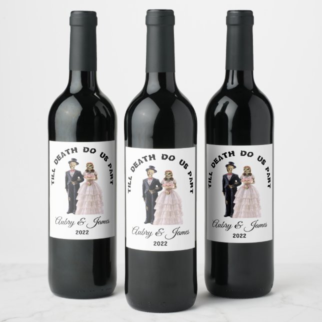 Skeleton Bride and Groom Wine Label (Bottles)