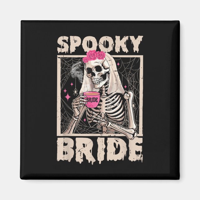 Skeleton Bride Drinking Coffee Wedding Halloween C Magnet (Front)