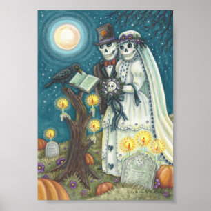SKELETON BRIDE & GROOM, CEMETERY WEDDING POSTER