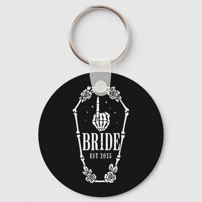 Skeleton Bride Groom Halloween Wedding Party Key Ring (Front)