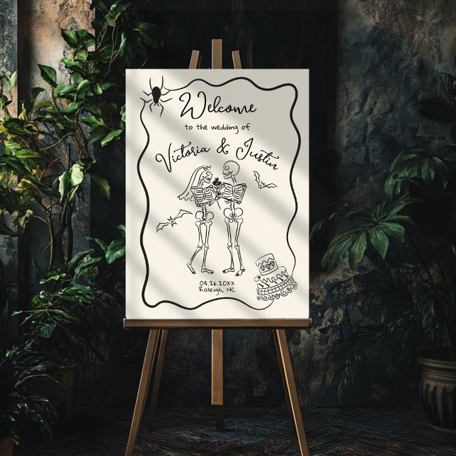 Skeleton bride groom hand drawn Wedding Welcome Poster (Creator Uploaded)