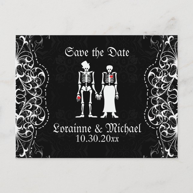 Skeleton Bride & Groom Save the Date Postcards (Front)