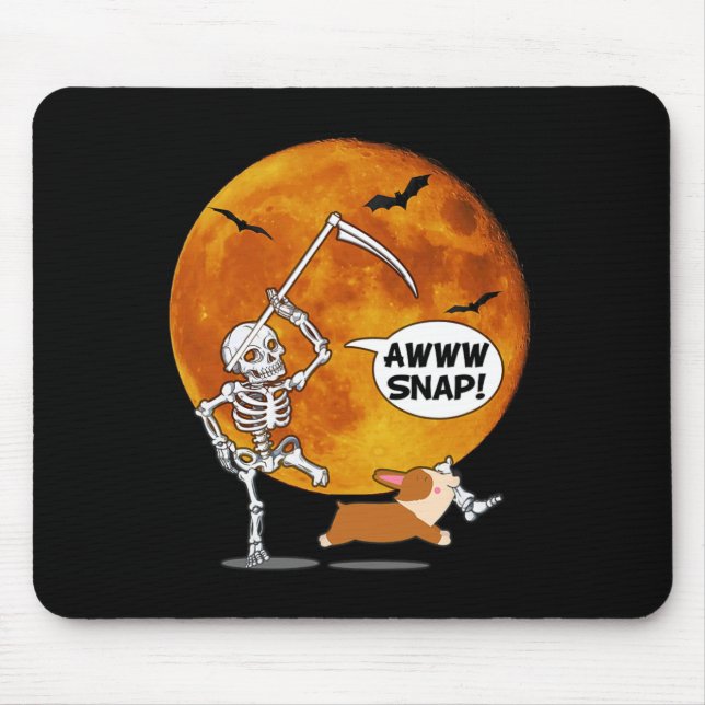 Skeleton Broken Leg Halloween Corgi Reaper Scythe  Mouse Mat (Front)