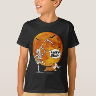 Skeleton Broken Leg Halloween Corgi Reaper Scythe  T-Shirt