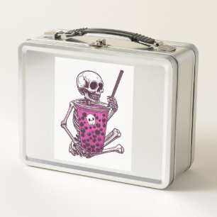 Skeleton Bubble Tea Metal Lunch Box