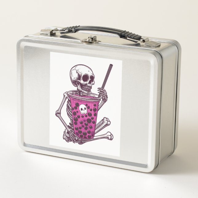  Skeleton Bubble Tea Metal Lunch Box (Front)