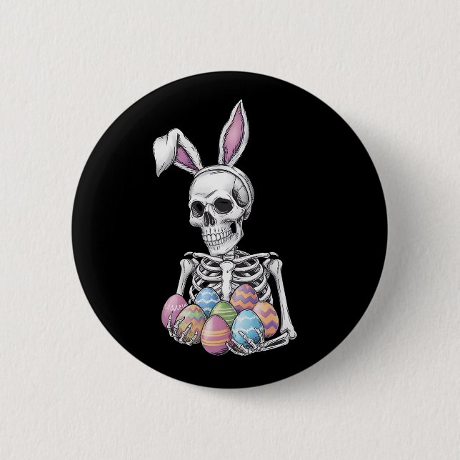 Skeleton Bunny Holding Easter Eggs Funny Rabbit 6 Cm Round Badge (Front)