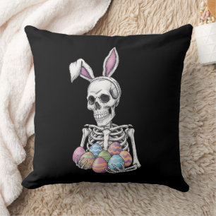 Skeleton Bunny Holding Easter Eggs Funny Rabbit Cushion