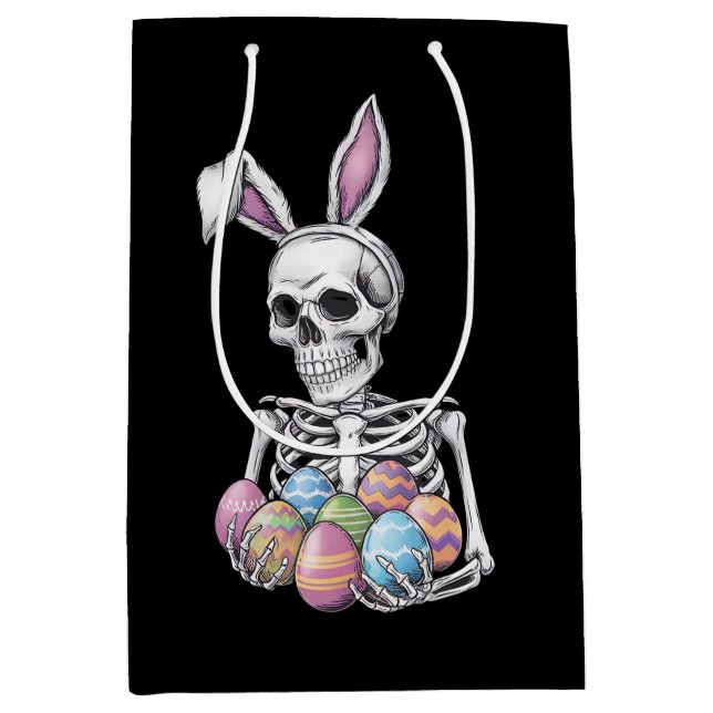 Skeleton Bunny Holding Easter Eggs Funny Rabbit Medium Gift Bag (Front)