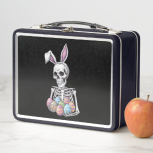 Skeleton Bunny Holding Easter Eggs Funny Rabbit Metal Lunch Box