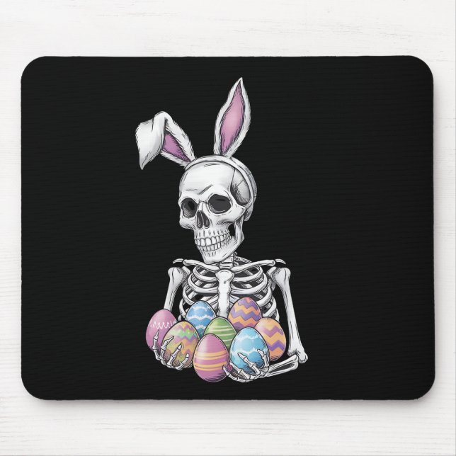 Skeleton Bunny Holding Easter Eggs Funny Rabbit Mouse Mat (Front)