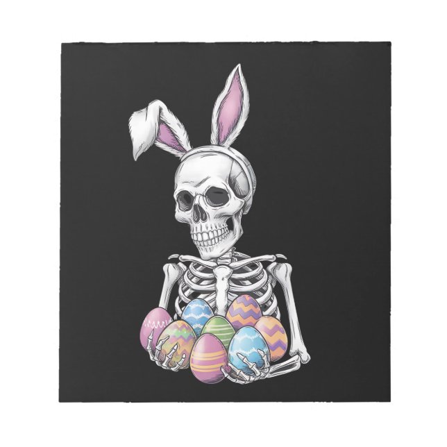 Skeleton Bunny Holding Easter Eggs Funny Rabbit Notepad (Front)