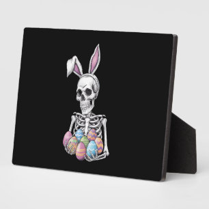 Skeleton Bunny Holding Easter Eggs Funny Rabbit Plaque