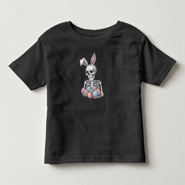 Skeleton Bunny Holding Easter Eggs Funny Rabbit Toddler T-Shirt (Front)