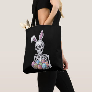 Skeleton Bunny Holding Easter Eggs Funny Rabbit Tote Bag