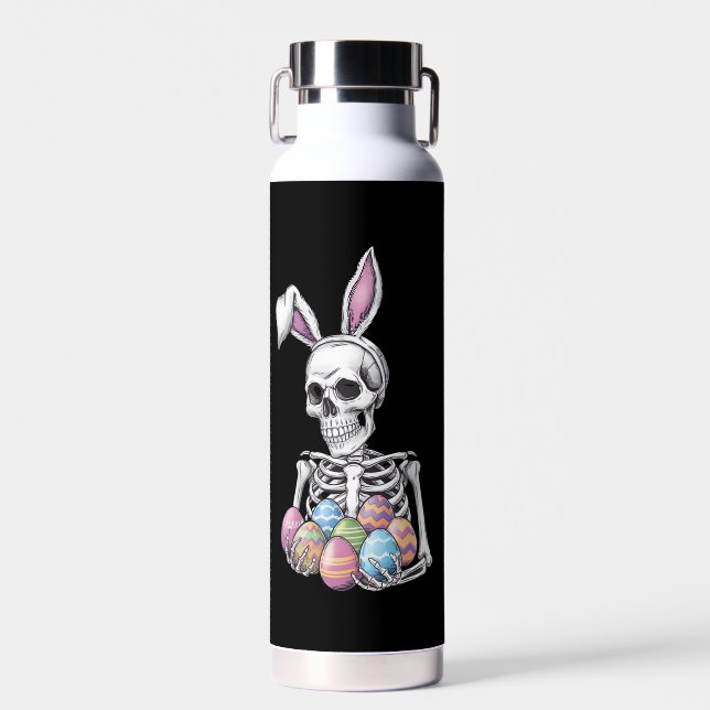 Skeleton Bunny Holding Easter Eggs Funny Rabbit Water Bottle (Front)