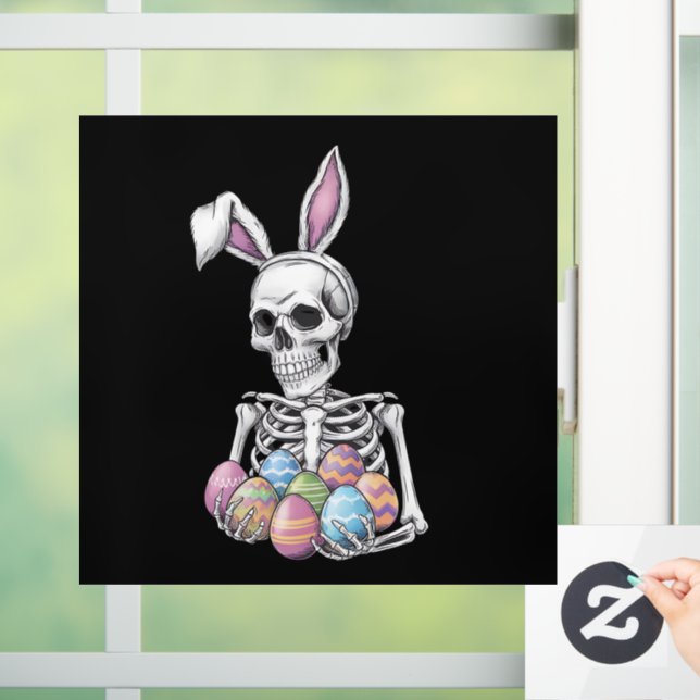 Skeleton Bunny Holding Easter Eggs Funny Rabbit Window Cling (Home)
