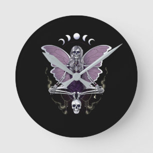 Skeleton Butterfly Goth Round Clock