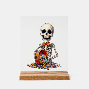 Skeleton Candy Bowl Halloween Acrylic Sign