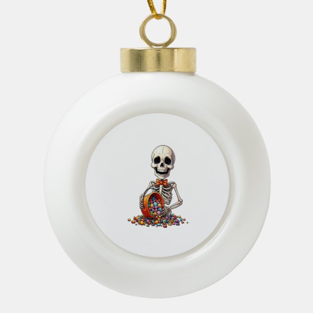 Skeleton Candy Bowl Halloween Ceramic Ball Christmas Ornament (Front)