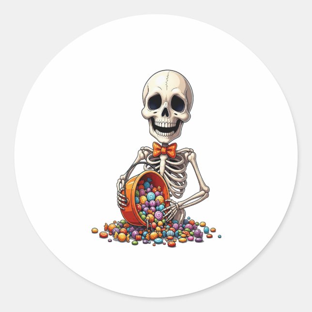 Skeleton Candy Bowl Halloween Classic Round Sticker (Front)