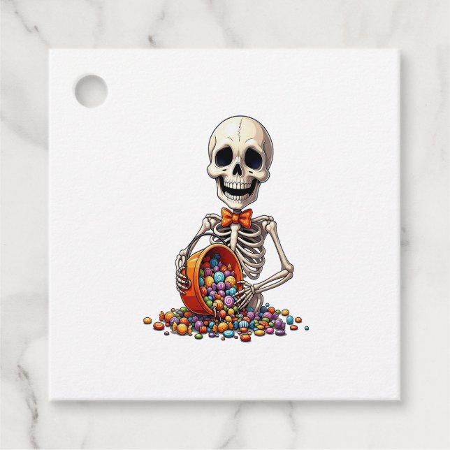 Skeleton Candy Bowl Halloween Favour Tags (Front)