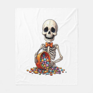 Skeleton Candy Bowl Halloween Fleece Blanket