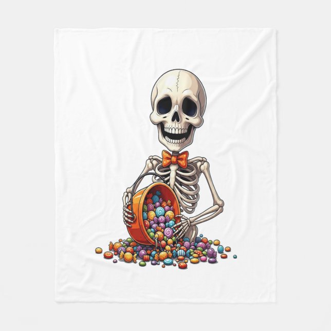 Skeleton Candy Bowl Halloween Fleece Blanket (Front)