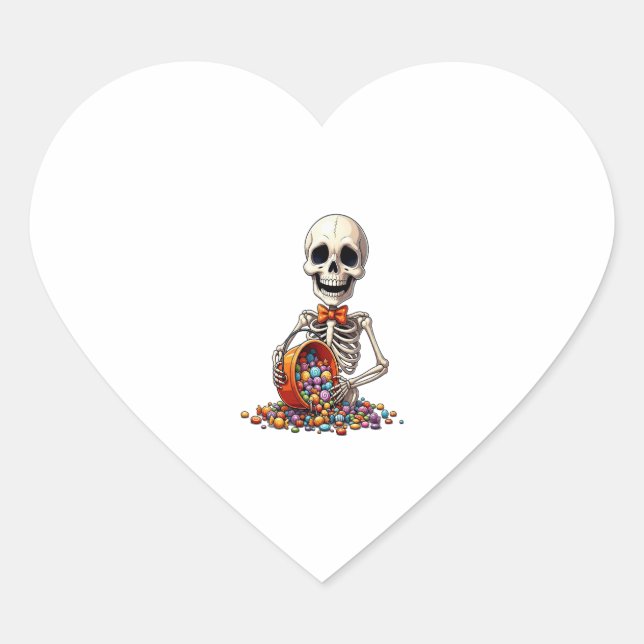 Skeleton Candy Bowl Halloween Heart Sticker (Front)