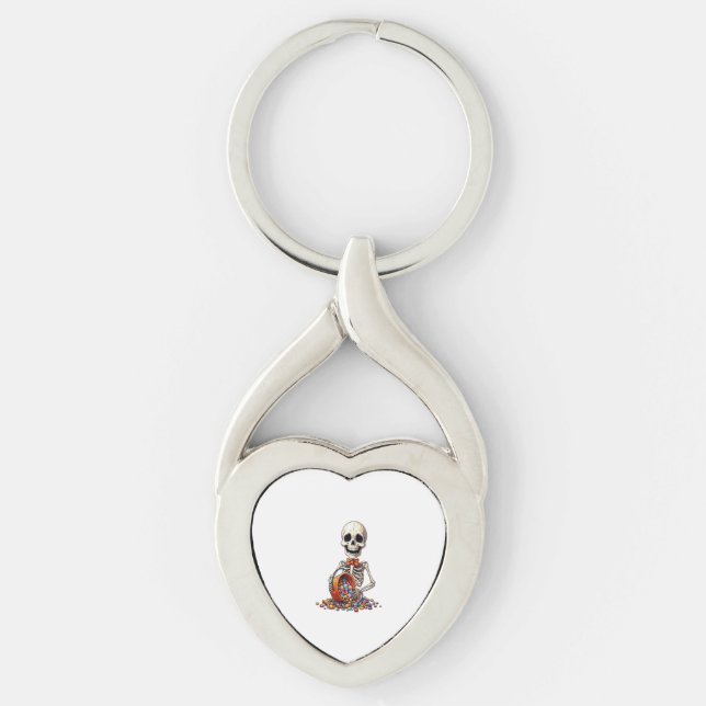 Skeleton Candy Bowl Halloween Key Ring (Front)