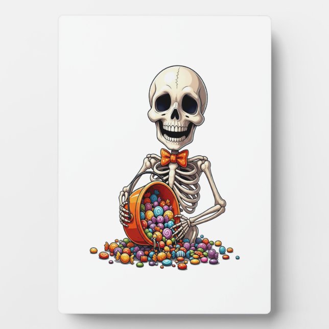 Skeleton Candy Bowl Halloween Plaque (Front)