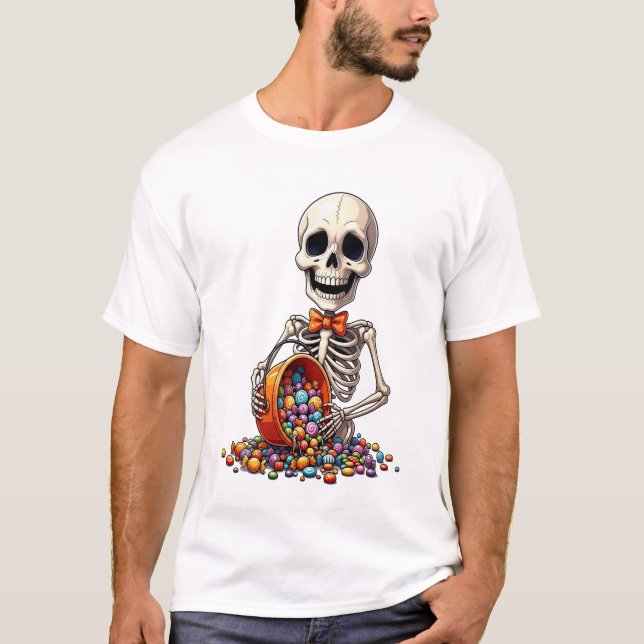 Skeleton Candy Bowl Halloween T-Shirt (Front)