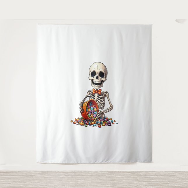 Skeleton Candy Bowl Halloween Tapestry (Front)