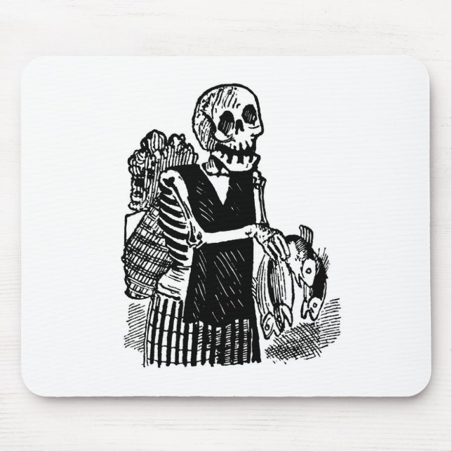 "Skeleton carrying Fish" circa early 1900's Mouse Mat (Front)