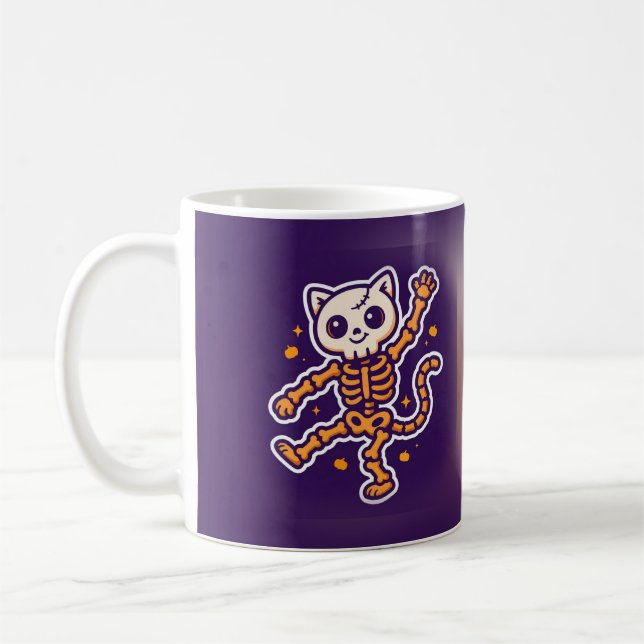 Skeleton Cat Dance Halloween Coffee Mug (Left)