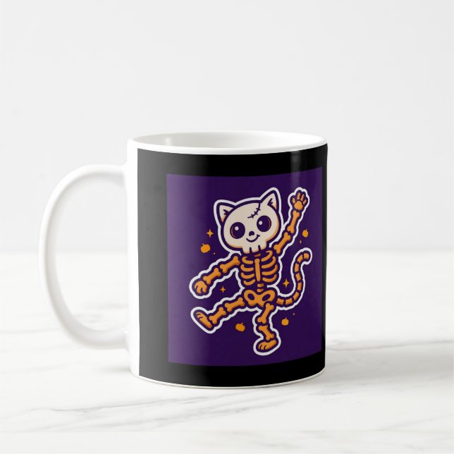 Skeleton Cat Dance Halloween Coffee Mug (Left)