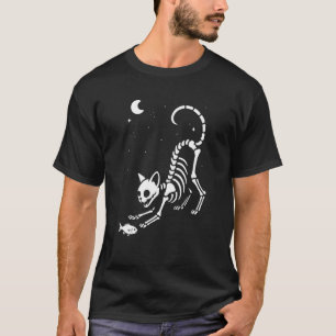 Skeleton Cat Fish Moon Halloween Mum Dad Kids T-Shirt