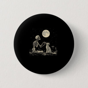 Skeleton Cat Full Moon Mystic Gothic Dark Art Aest 6 Cm Round Badge