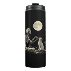 Skeleton Cat Full Moon Mystic Gothic Dark Art Aest Thermal Tumbler