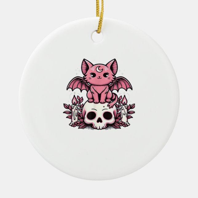 Skeleton Cat Halloween Essential T-Shirt Ceramic Tree Decoration (Front)