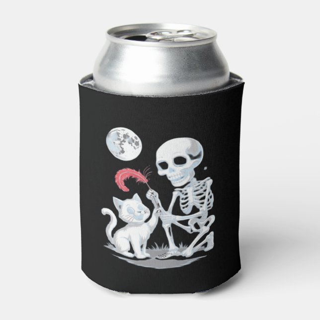 Skeleton Cat Halloween Funny Cute Spooky Essential Can Cooler (Can Front)