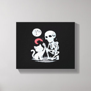 Skeleton Cat Halloween Funny Cute Spooky Essential Canvas Print
