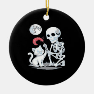 Skeleton Cat Halloween Funny Cute Spooky Essential Ceramic Tree Decoration