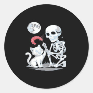 Skeleton Cat Halloween Funny Cute Spooky Essential Classic Round Sticker