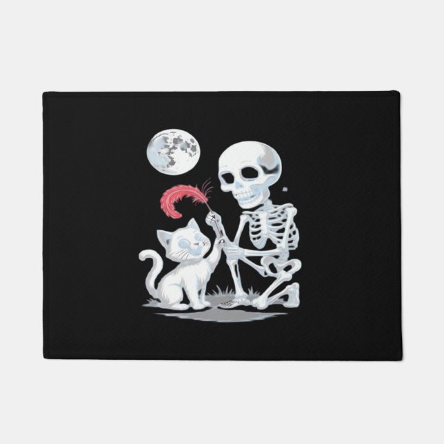Skeleton Cat Halloween Funny Cute Spooky Essential Doormat (Front)