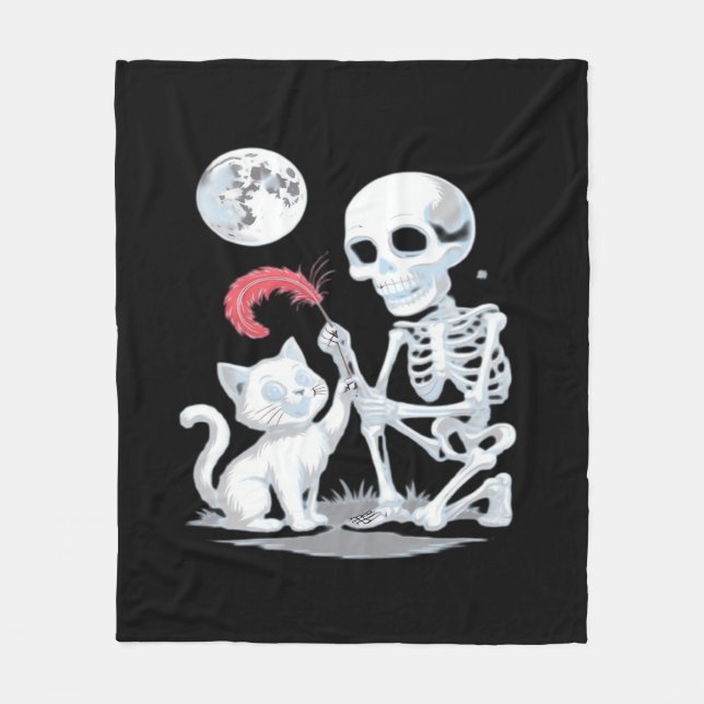 Skeleton Cat Halloween Funny Cute Spooky Essential Fleece Blanket (Front)